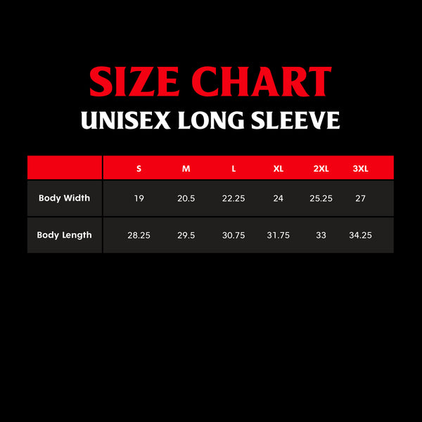 Death Wish Coffee Unisex Long Sleeve Size Chart