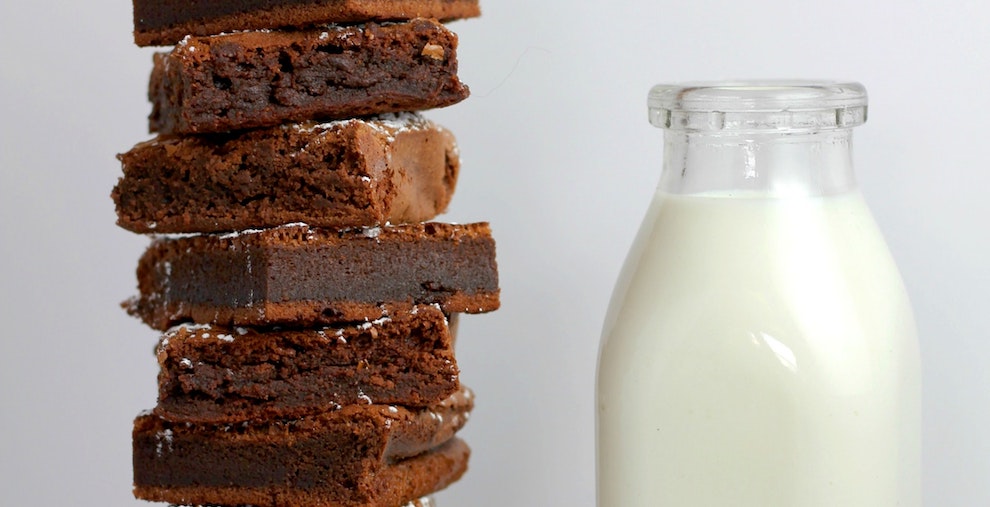 brownies stacked with milk