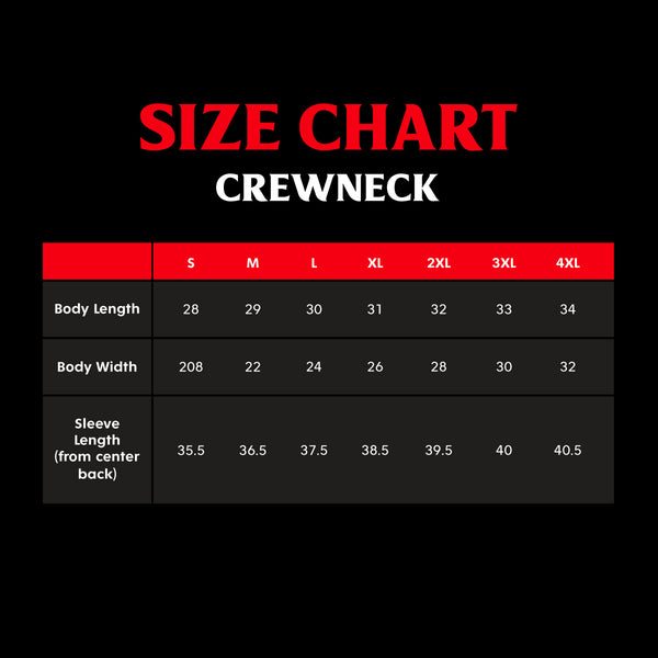 Death Wish Coffee Crewneck Size Chart