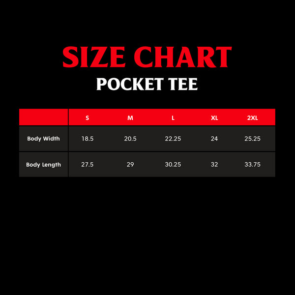 Death Wish Coffee Pocket Tee Size Chart