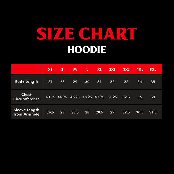 Death Wish Coffee Pullover Hoodie Size Chart