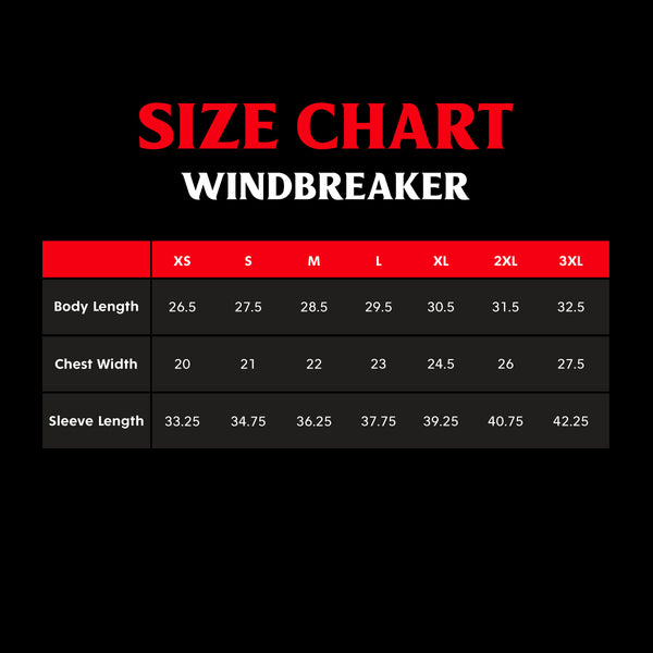 Death Wish Coffee Windbreaker Size Chart