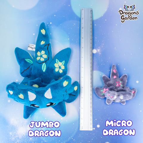 Jumbo vs Micro Dragon size comparison plushies and ruller