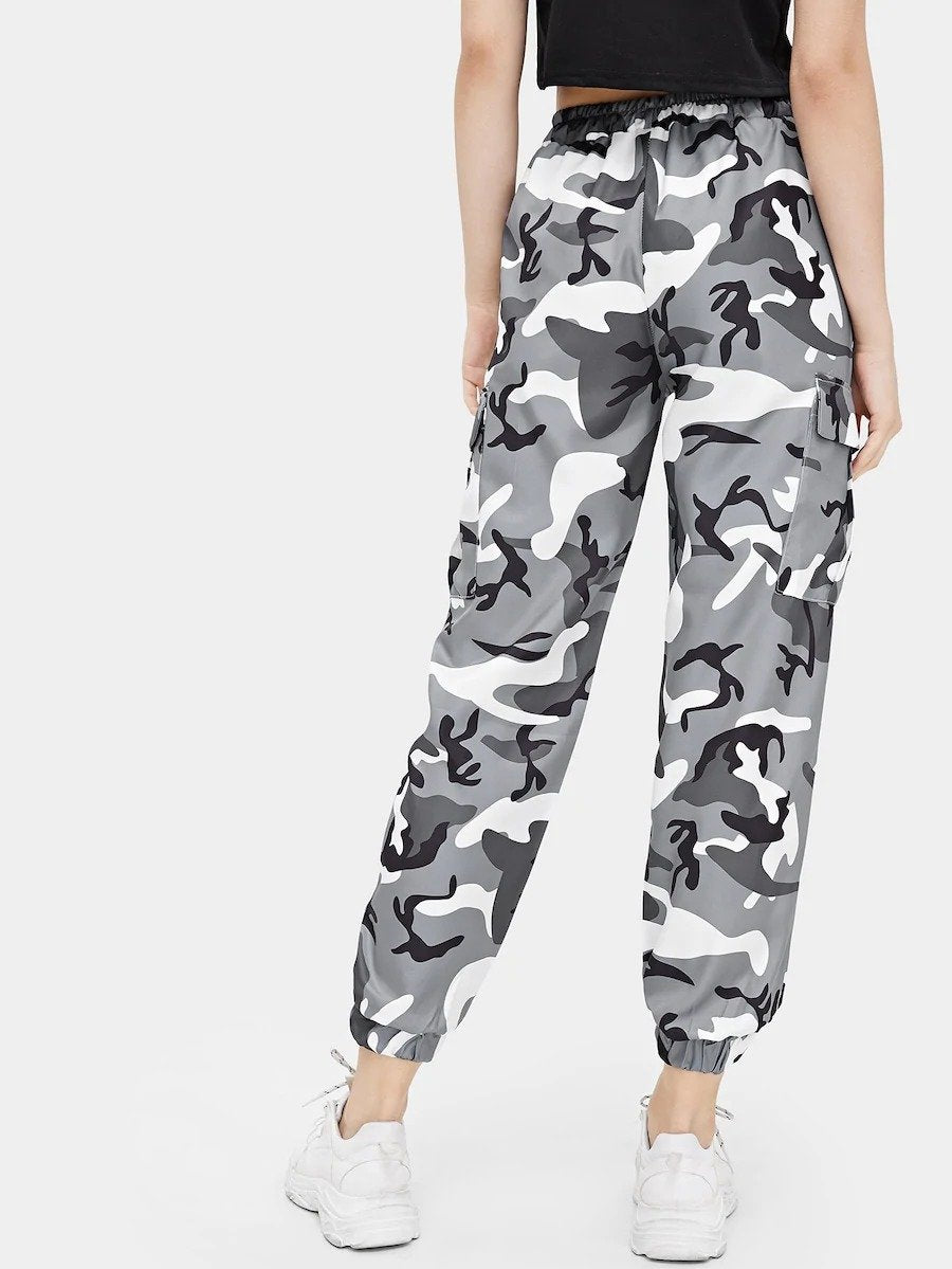 women's drawstring camo pants