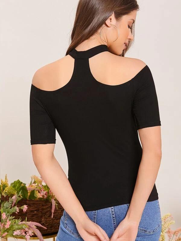 Women Choker Racerback Detail Rib Knit Top Kidenhouse