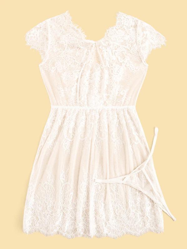 eyelash lace dress with thong