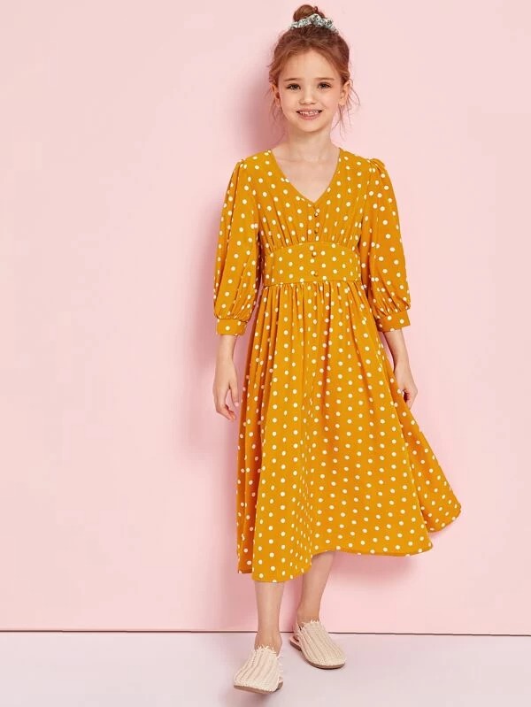 girls yellow polka dot dress