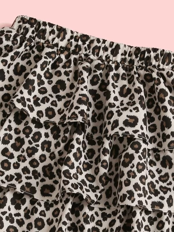 Download Girls Cat Print Top Layered Leopard Skirt Set Kidenhouse