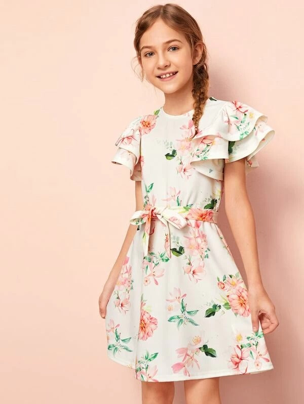 flutter sleeve floral dress