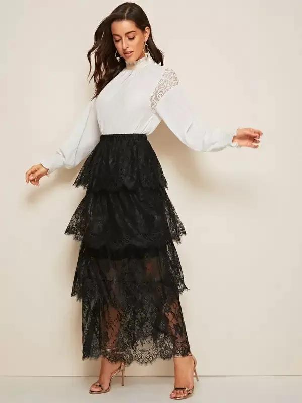 lace overlay maxi skirt