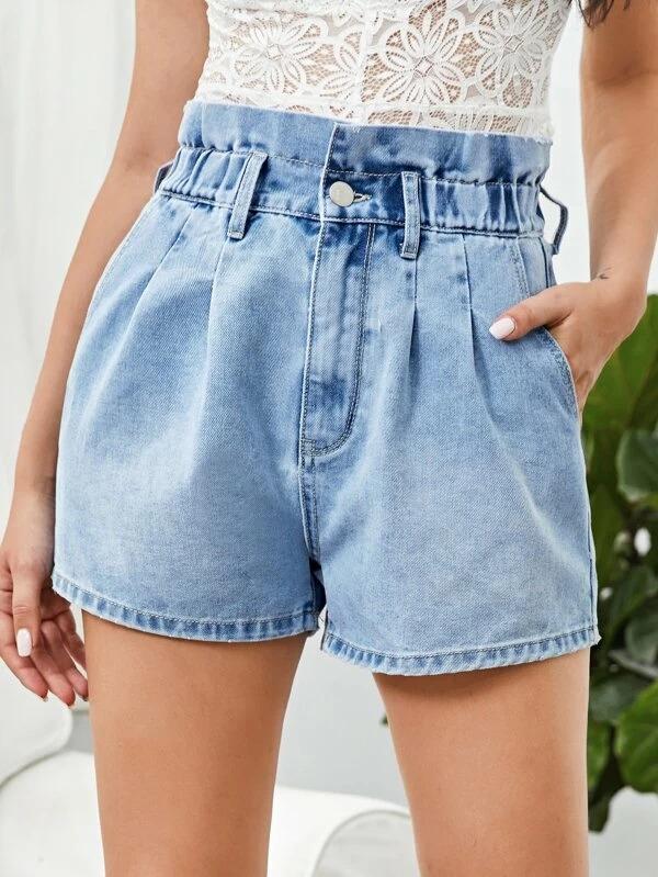 paper bag waist jean shorts