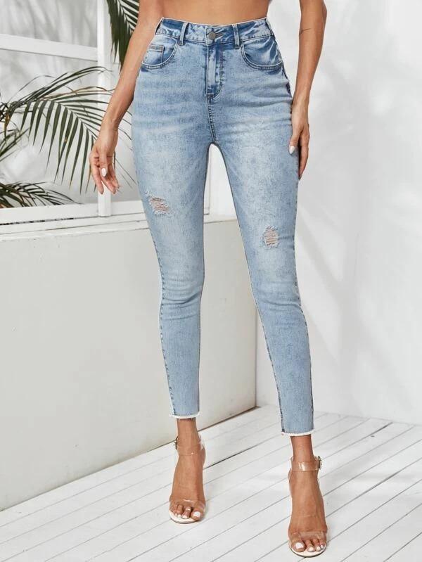 women's raw hem skinny jeans