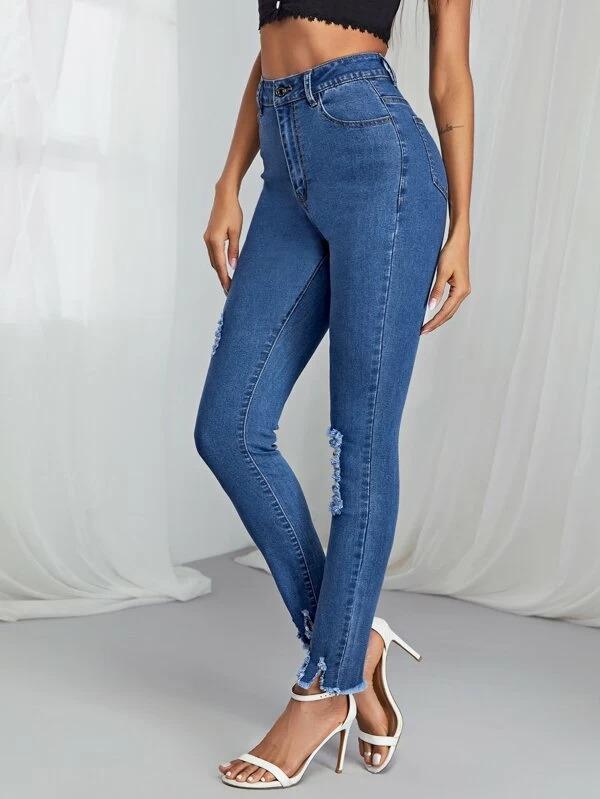 womens ripped hem jeans