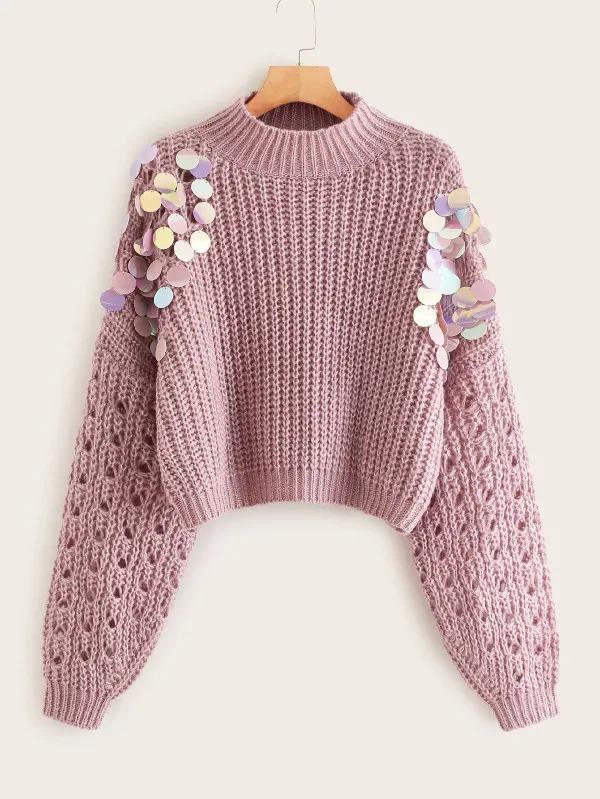 sequin shoulder sweater