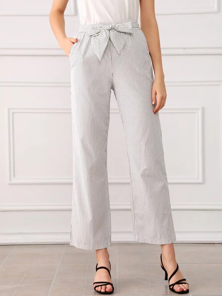 vertical striped frill belted pants