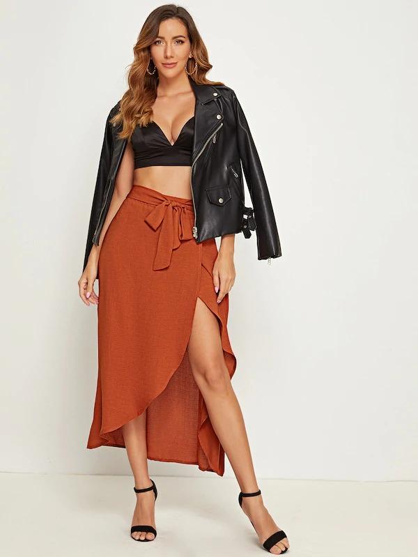 tie front wrap skirt