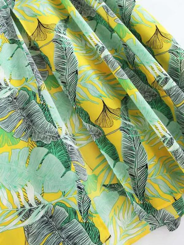 tropical print crossover split maxi dress