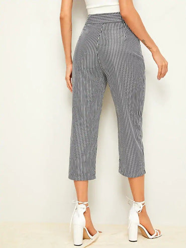 vertical striped frill belted pants