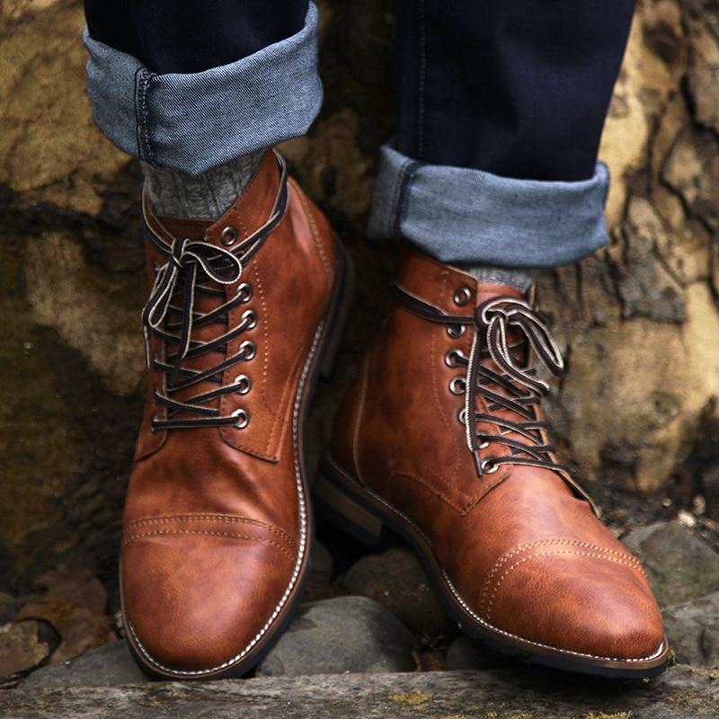 Men Boots Genuine Leather Lace-up 