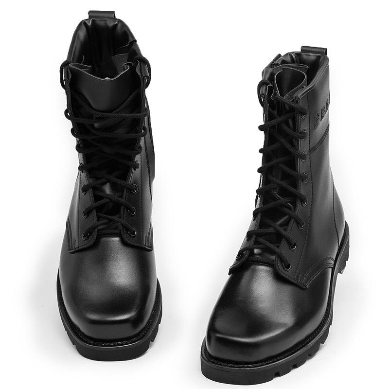 black leather steel toe combat boots