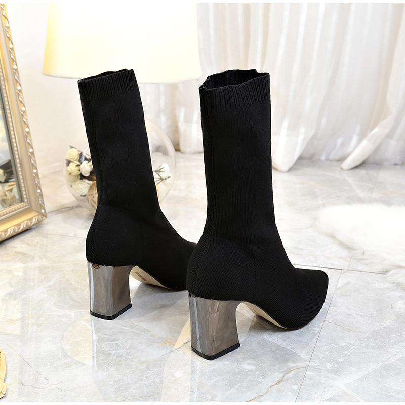 black knitted pointed toe sock ankle boots