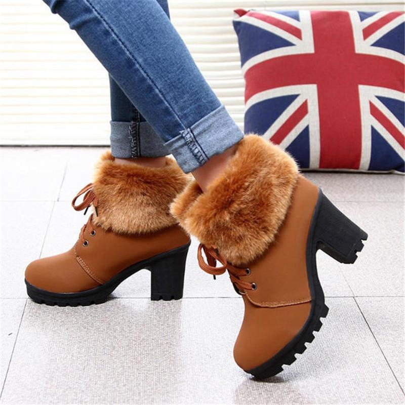 warm square heels ankle snow boots