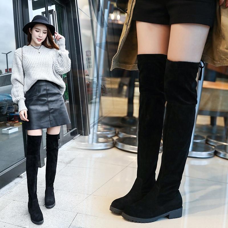 stretch fabric knee high boots