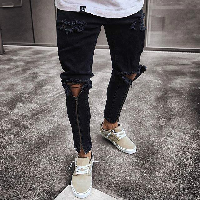 skinny ripped zipper jeans