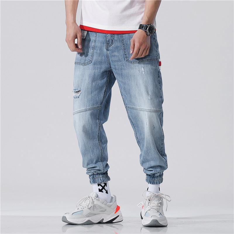 Hole-in men's fashion loose weight light-colored High-end quality jean