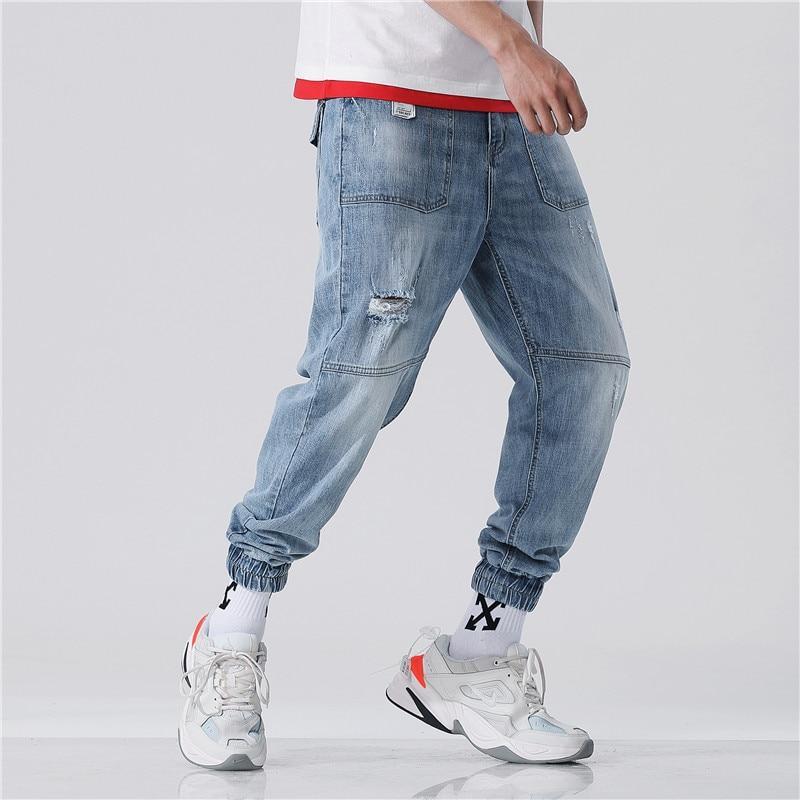 Hole-in men's fashion loose weight light-colored High-end quality jean