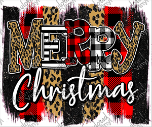 Chr 468 Merry Christmas Plaid Leopard Brushstroke Taylored Vinyl