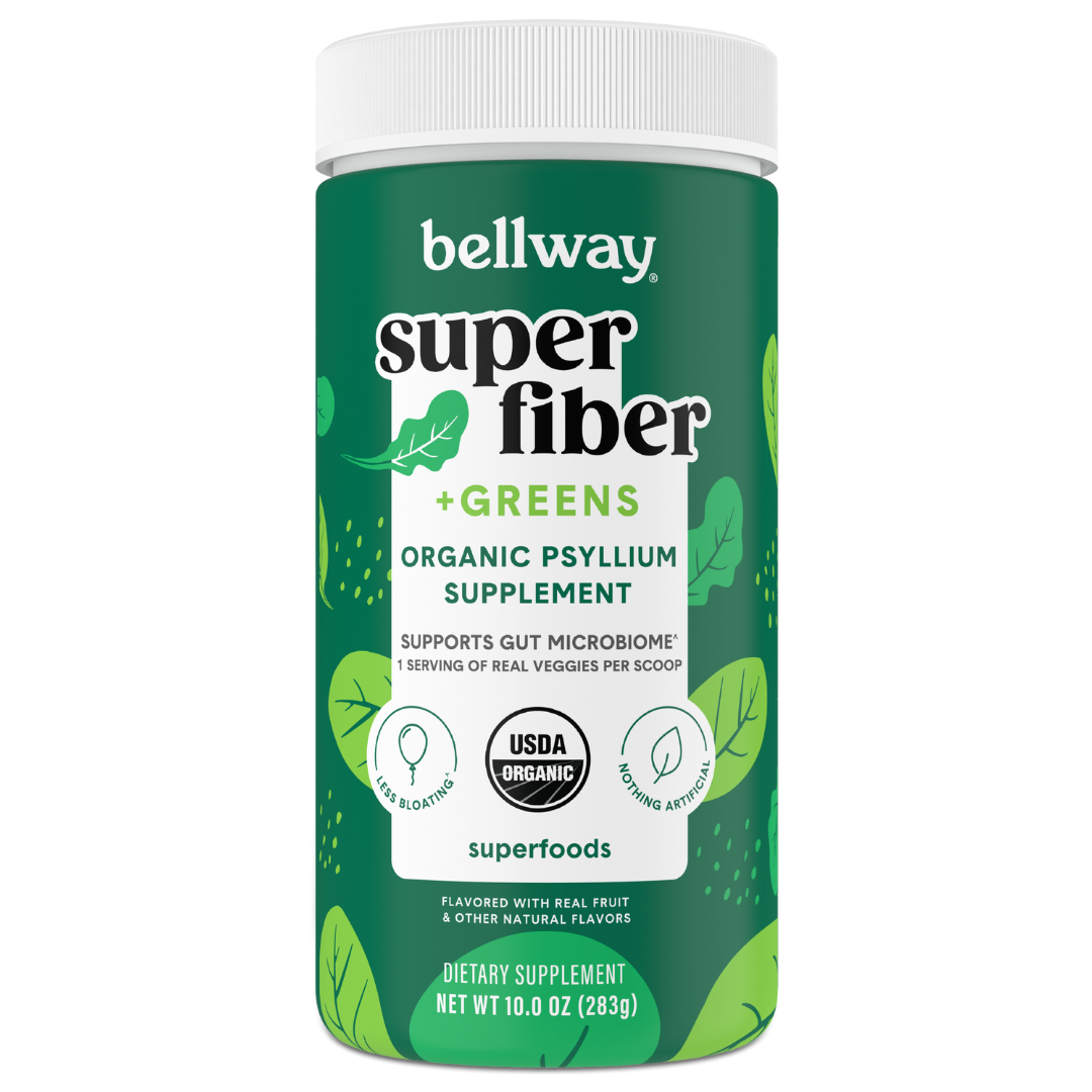 Container of Bellway Super Fiber + Greens organic psyllium supplement.