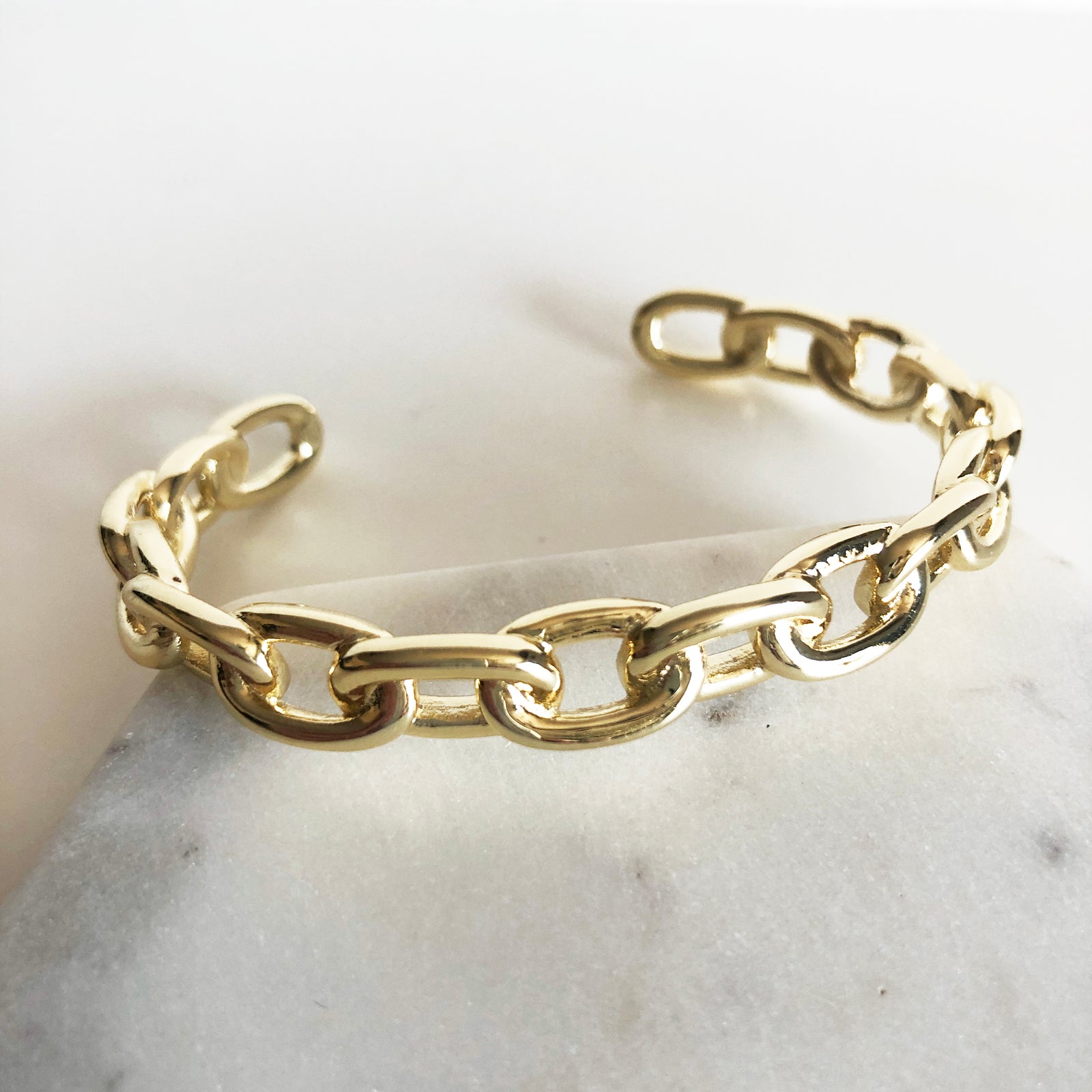 Chunky gold chain cuff bracelet