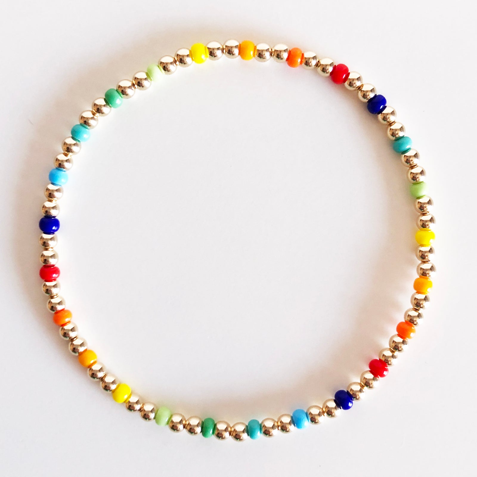 3mm gold and rainbow czech glass alternating beaded bracelet