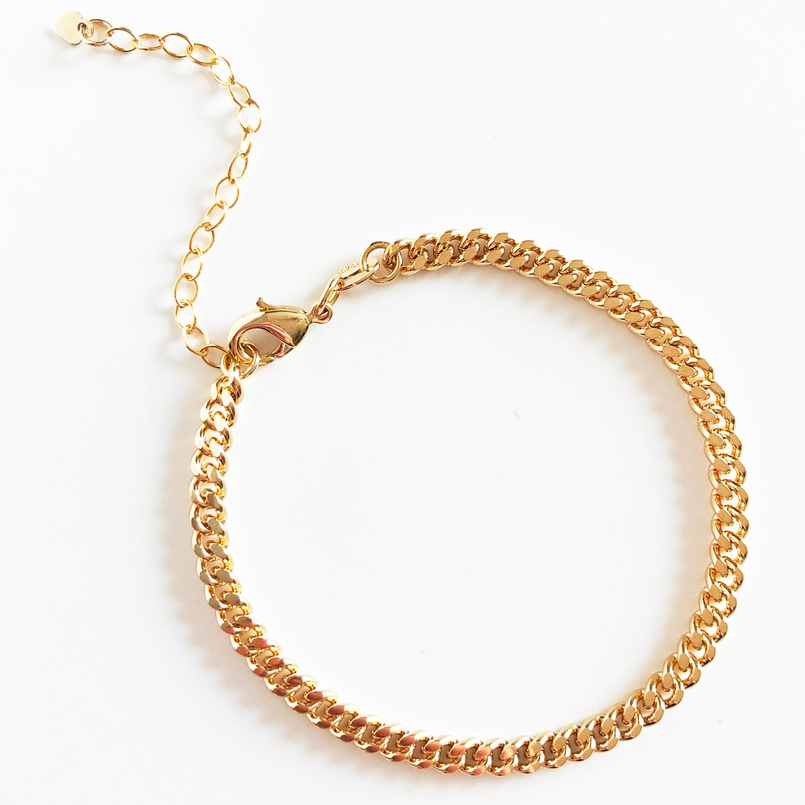 dainty gold curb link chain clasp bracelet