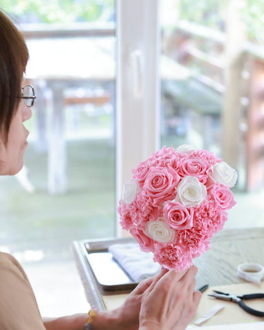 ラウンドブーケ・フラワーレッスン・プリザーブドフラワー教室・花と木の実cocochiya／長野・小布施