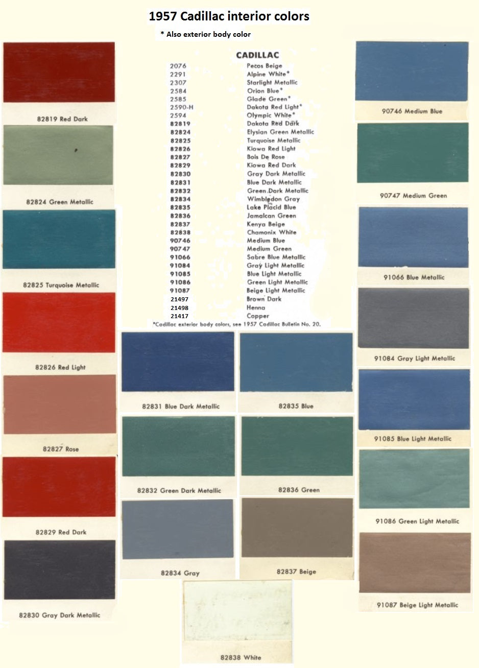 cadillac paint color chart