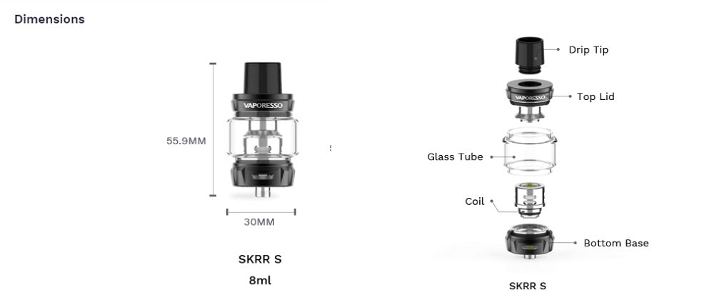 Vaporesso SKRR S Tank Sub Ohm 8ml Abu Dhabi Dubai UAE, KSA Saudi Arabia