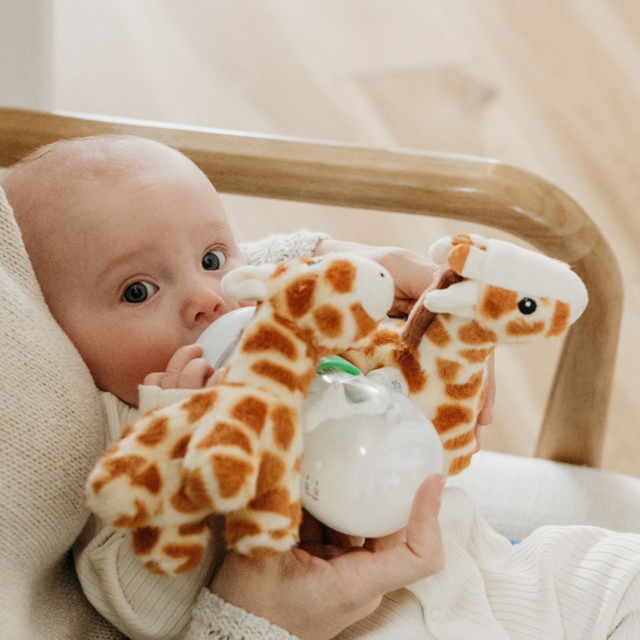 Mom using Bottle Buddies Giraffe