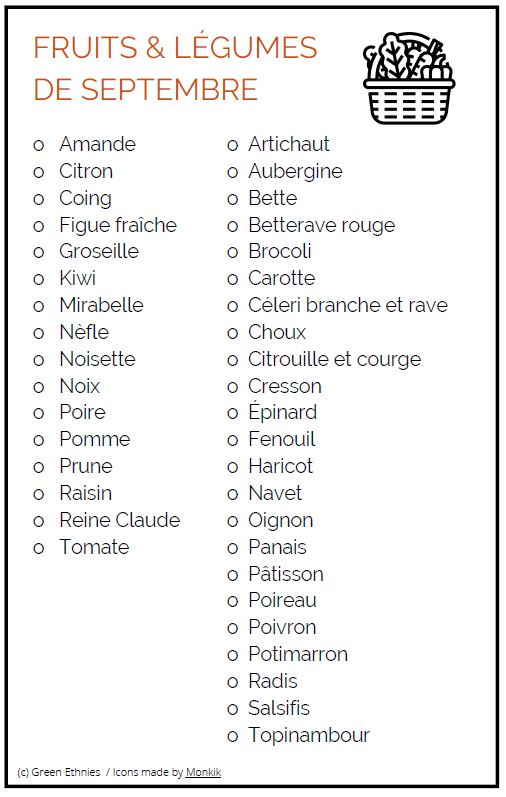 Liste de fruits et légumes de septembre