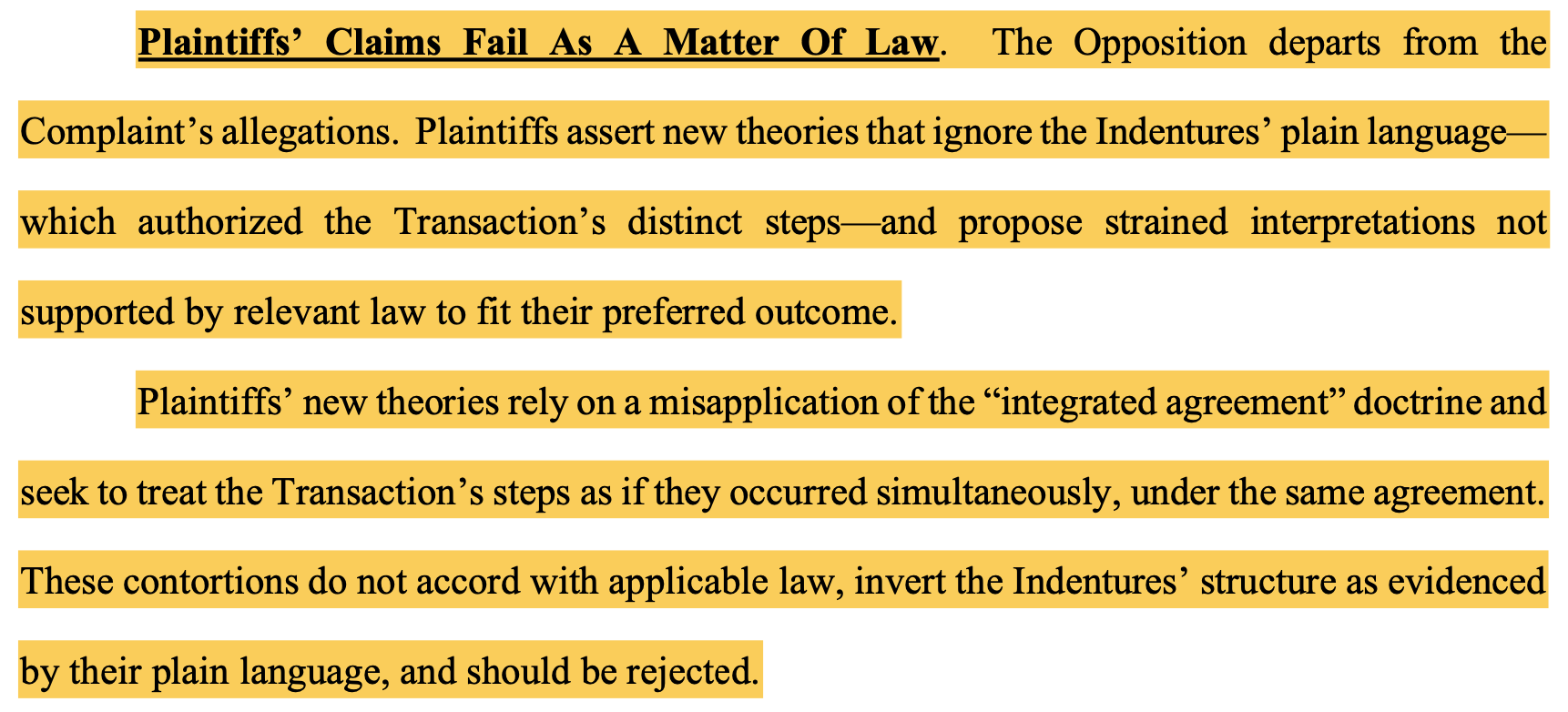 Incora Response - Integrated Transaction Argument