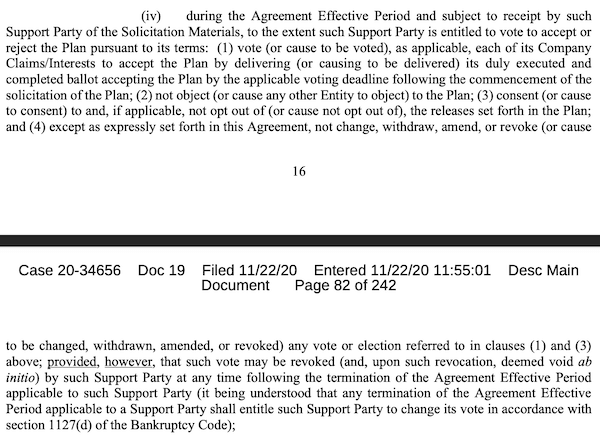 Restructuring Support Agreement - Vote Mandates