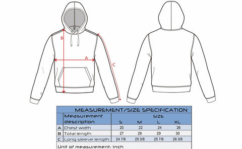 Medida de la tabla de tallas de la sudadera con capucha