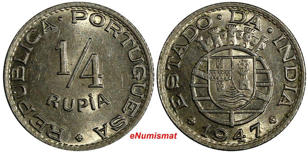 India-Portuguese 1947 1/4 Rupia Mintage-800,000 aUNC KM# 25 (19 952)