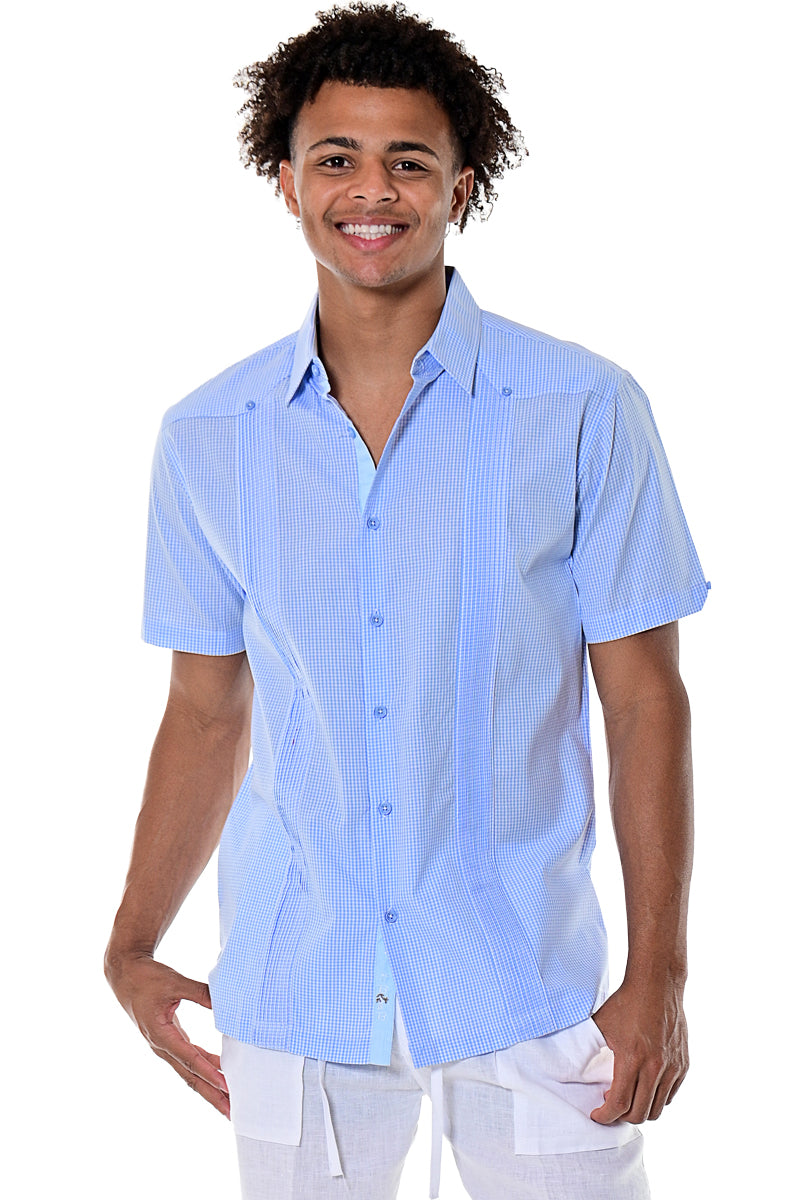 Bohio Mens Guayabera Style Gingham Pattern Cuban Shirt - Button Up Sho –  Casual Tropical Wear