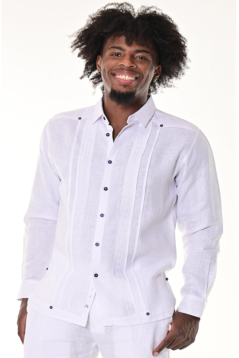 Men's Long Sleeve Linen Guayabera Shirt w/Fancy Panels | BOHIO MLG1415 –  Casual Tropical Wear