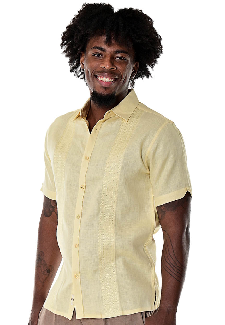 Men's Linen Guayabera Style Shirt Short Sleeves w/Embroidered Panels by  BOHIO MLS109 – Casual Tropical Wear
