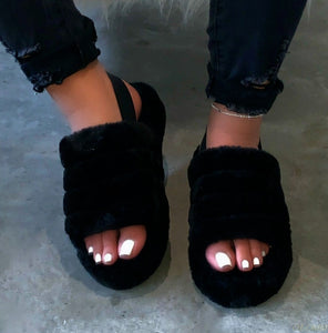 fluffy strap slippers