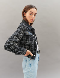 Tweed Jacket with Contrasting Collar | Black-White