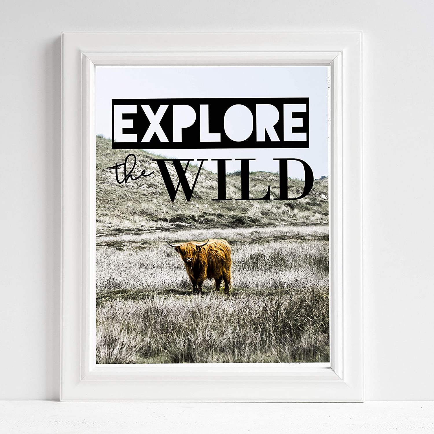Wanderlust Travel Explore Wall Art, Explore the Wild, Longhorn, Cow, Travel Theme, Quotes About Travel, Typography, Bedroom Art, Home Office Decor, UNFRAMED Poster, Vintage Travel Poster